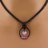 Black Morse Code w/ pink opal Heart
