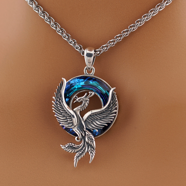 Phoenix and Blue Crystal O-Ring Necklace