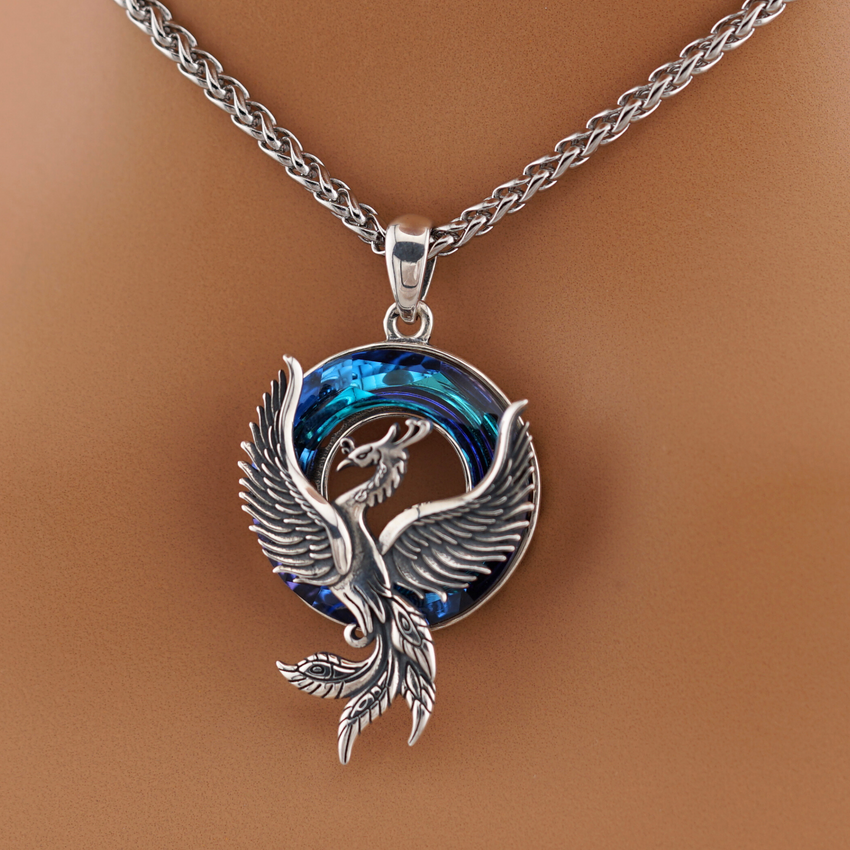 Phoenix and Blue Crystal O-Ring Necklace