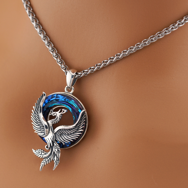 Phoenix and Blue Crystal O-Ring Necklace