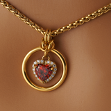 Ruby Gold Heart w/ CZ Diamonds Wheat Chain