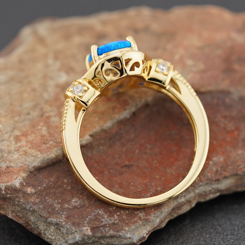 Gold Plated Elegant Oval Blue Lab Opal CZ Ring