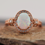 Rose Gold Elegant White Oval Lab Opal CZ Ring