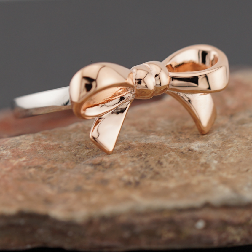 Sterling Silver Two-Tone Rose Gold Plated Bow Ring