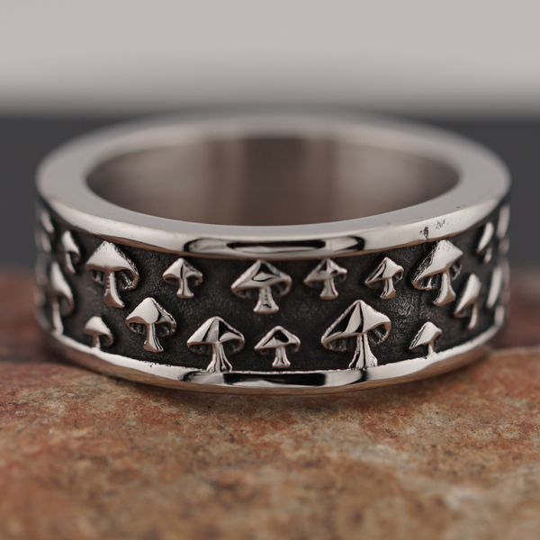 Stainless Steel Multiple Mushroom Band Ring