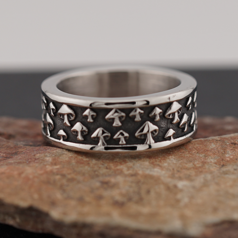 Stainless Steel Multiple Mushroom Band Ring