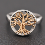 Stainless Steel Tree of Life Ring with Rose Gold