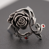 Stainless Steel Rose Statement Ring with CZ Rubies