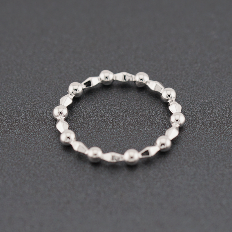 Sterling Silver Diamond Shape and Bead Ring