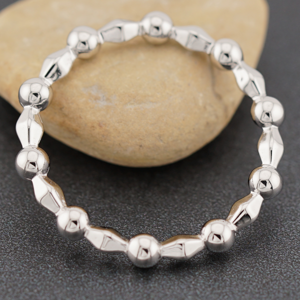 Sterling Silver Diamond Shape and Bead Ring