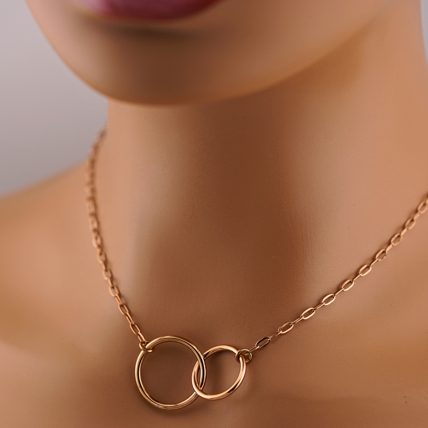 BDSM Day Collar Necklace, Dom Sub Intertwined O Ring, Rose Gold Discreet Collar
