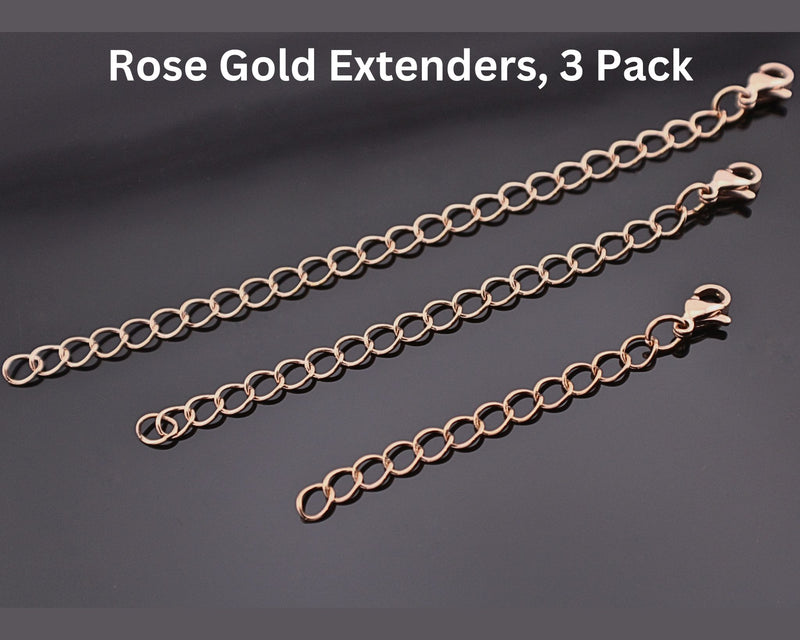 Necklace Extender 3-Pack Choice of Silver Extenders Rose Gold Necklace Extension Gold Necklace Chain Extender