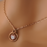 Sterling Silver Rose Gold CZ Heart Paperclip Chain