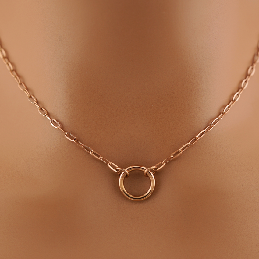 Rose Gold Paperclip Chain Submissive Day Collar – Discreet O-Ring Collar