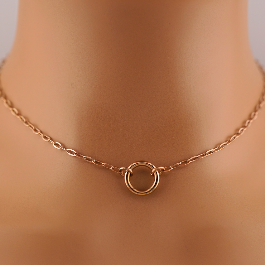 Rose Gold Paperclip Chain Submissive Day Collar – Discreet O-Ring Collar