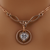Rose Gold Celtic Knot O-Ring with CZ Heart Paperclip Chain