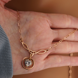 Rose Gold Celtic Knot O-Ring with CZ Heart Paperclip Chain