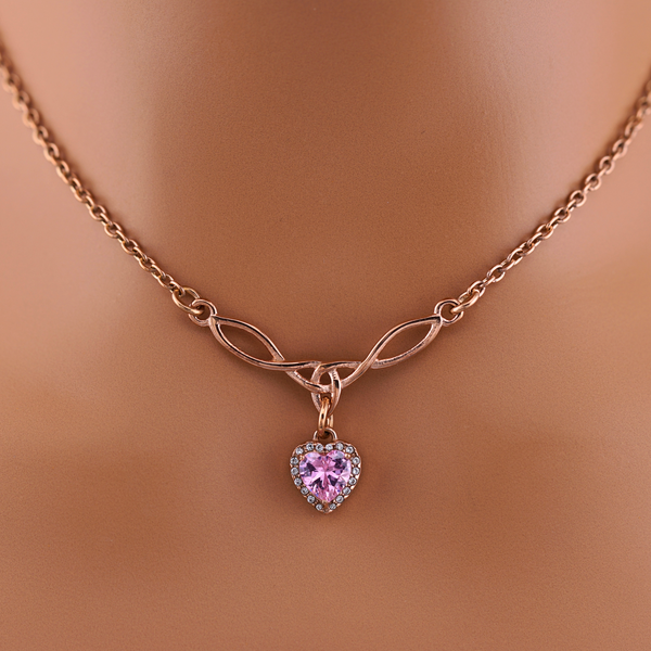 Rose Gold Celtic Collar with Pink CZ Diamond Heart