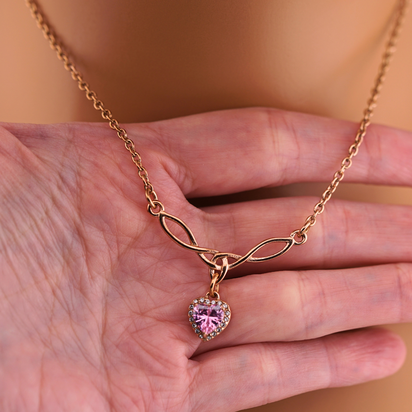 Rose Gold Celtic Collar with Pink CZ Diamond Heart