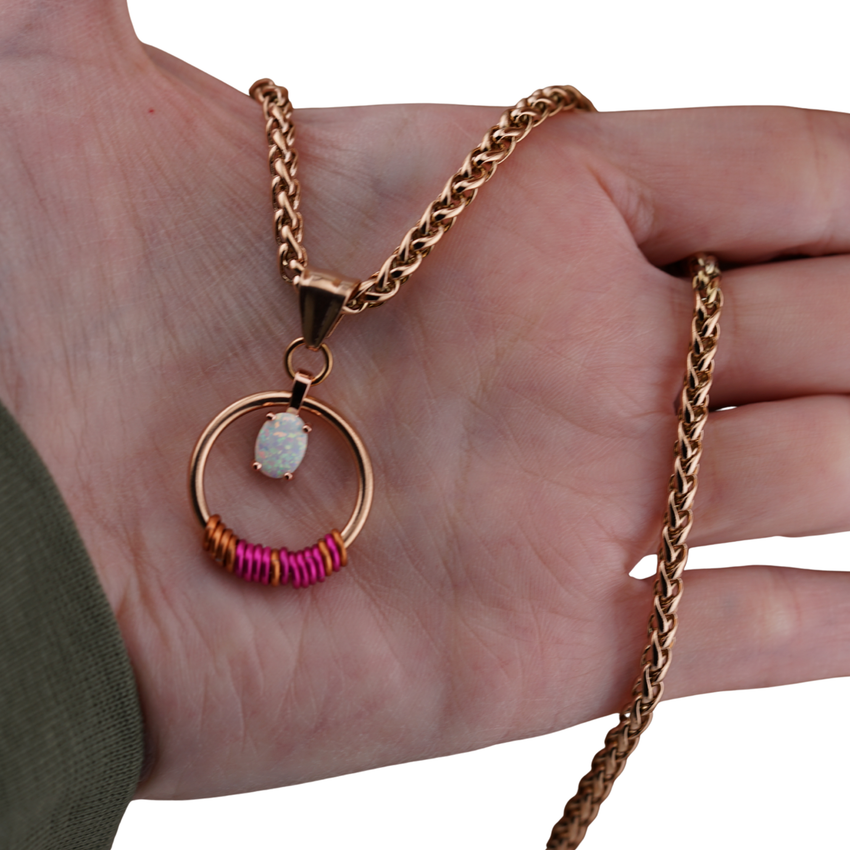 Rose Gold Morse Code w/ CZ Opal