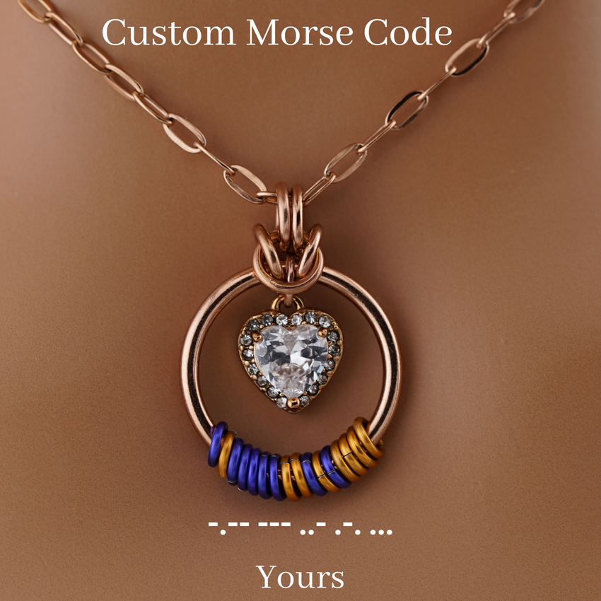 Rose Gold Morse Code w/ CZ Diamond Heart