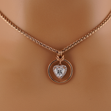 Diamond CZ Rose Gold Heart w/ CZ Diamonds Wheat Chain