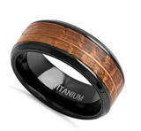 Titanium Black and Whisky Barrel Wood 8mm Band Ring