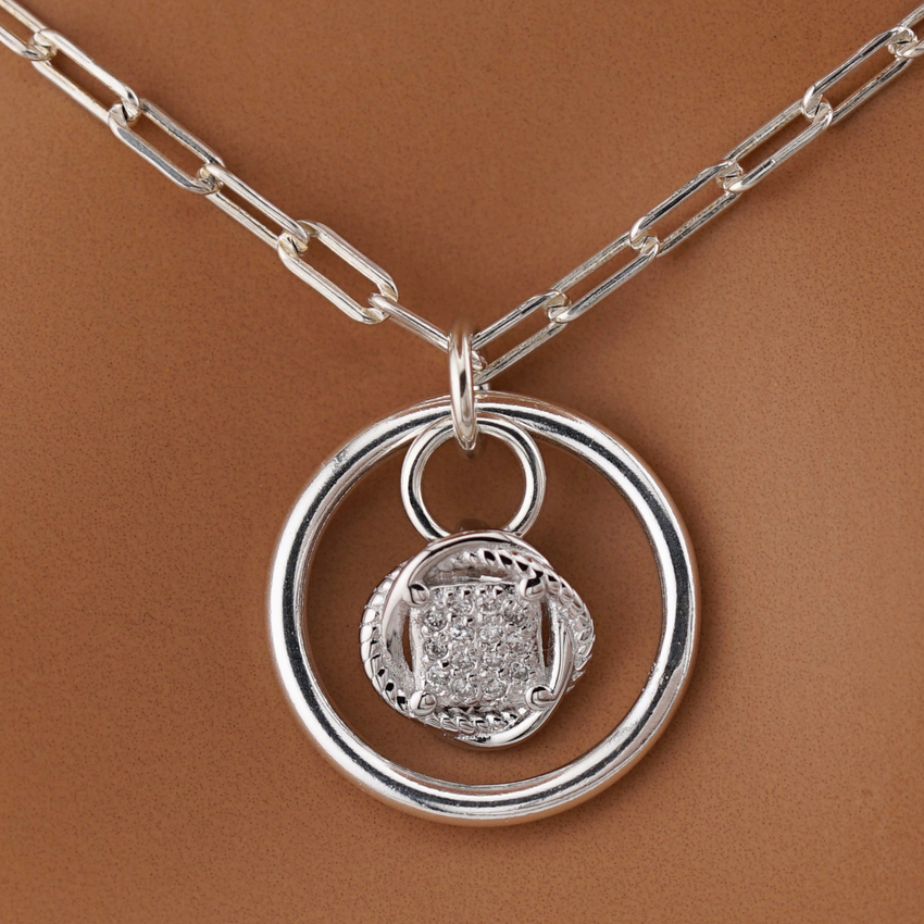 Sterling Silver Rope Pendant O-Ring Day Collar | Diamond Rope Necklace
