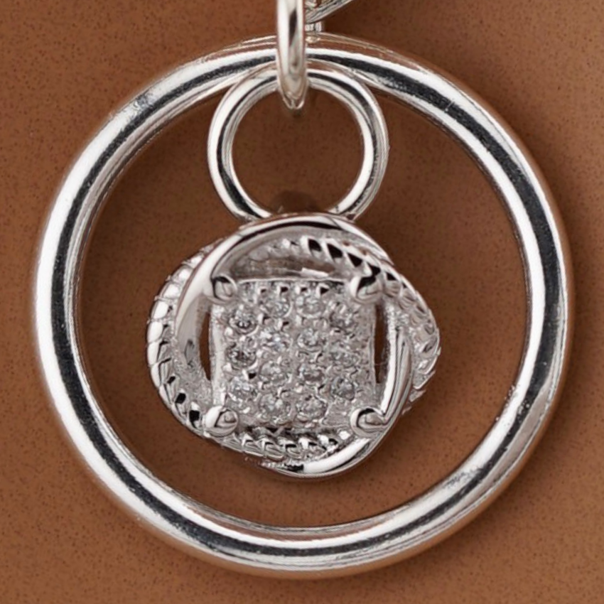 Sterling Silver Rope Pendant O-Ring Day Collar | Diamond Rope Necklace