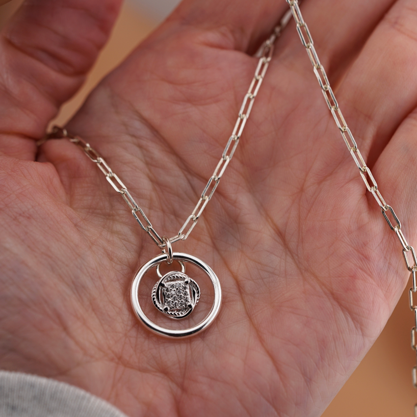 Sterling Silver Rope Pendant O-Ring Day Collar | Diamond Rope Necklace