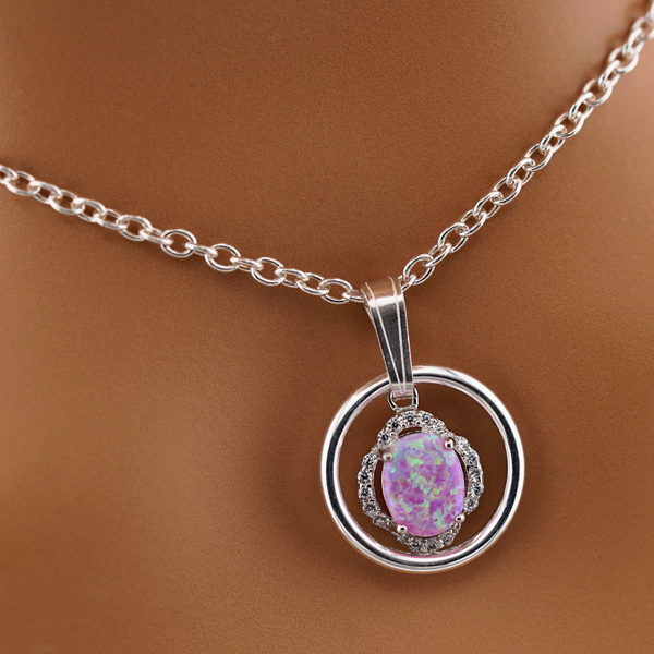 Sterling Silver Pink Opal O-Ring with CZ Stones