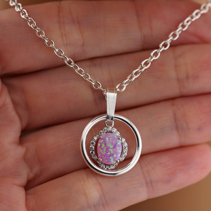 Sterling Silver Pink Opal O-Ring with CZ Stones