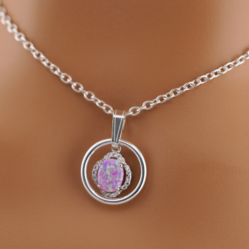 Sterling Silver Pink Opal O-Ring with CZ Stones