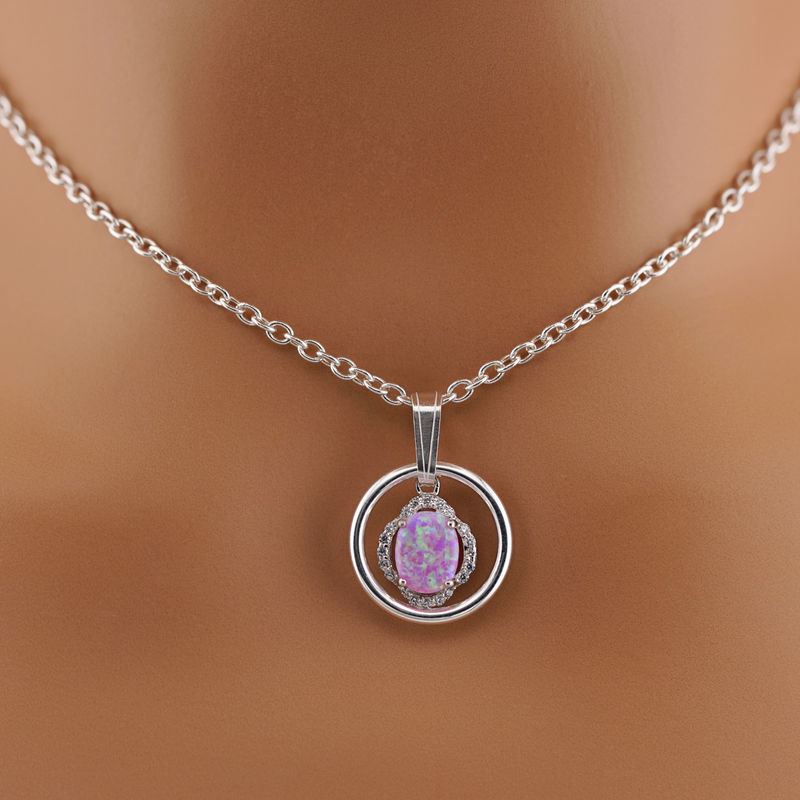Sterling Silver Pink Opal O-Ring with CZ Stones