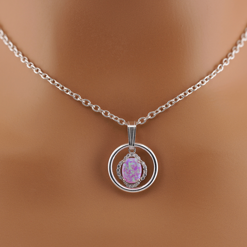 Sterling Silver Pink Opal O-Ring with CZ Stones