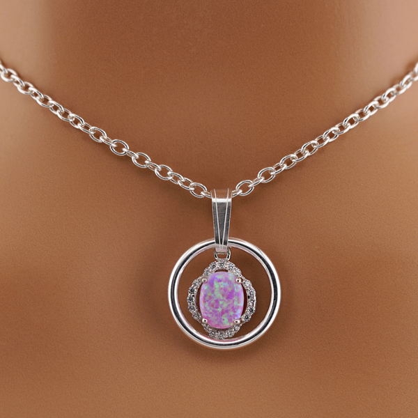 Sterling Silver Pink Opal O-Ring with CZ Stones