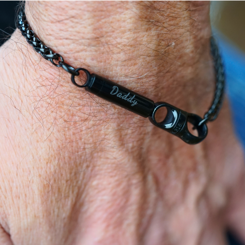 Custom Engraved Hidden Key Black Wheat Chain Bracelet