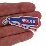 Spank Responsibly Sticker – Purple & Pink Paddle | Kinky Humor Vinyl Sticker