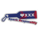 Spank Responsibly Sticker – Purple & Pink Paddle | Kinky Humor Vinyl Sticker