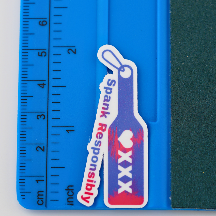 Spank Responsibly Sticker – Purple & Pink Paddle | Kinky Humor Vinyl Sticker