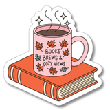 Books, Brews & Cozy Views Fall Waterproof Vinyl Sticker