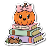 Pumpkin Queen Reads Fall Books Waterproof Vinyl Sticker