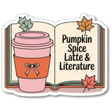 Pumpkin Spice Latte & Literature Fall Waterproof Vinyl Sticker