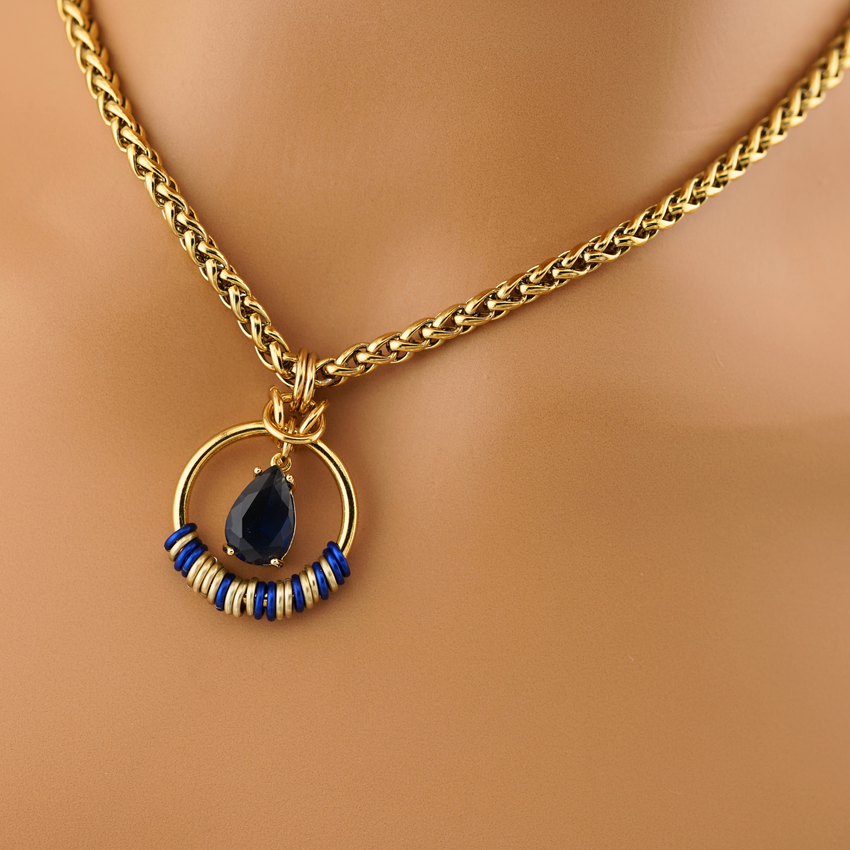 Blue Sapphire Teardrop Morse Code Day Collar
