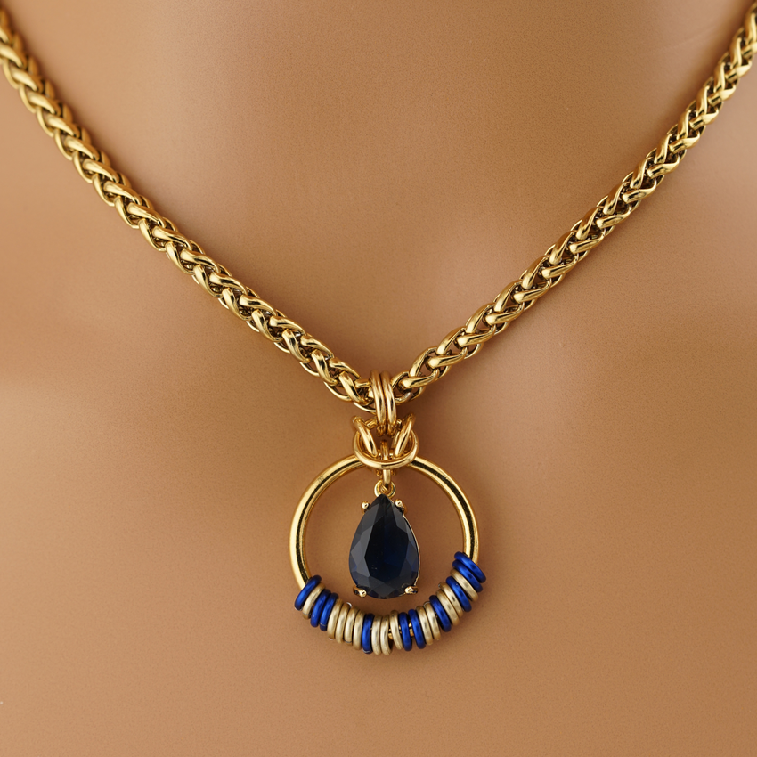 Blue Sapphire Teardrop Morse Code Day Collar
