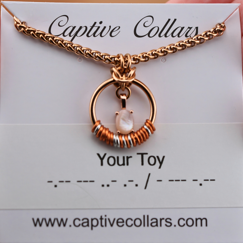 Rose Quartz Morse Code Day Collar | Rose Gold BDSM Collar