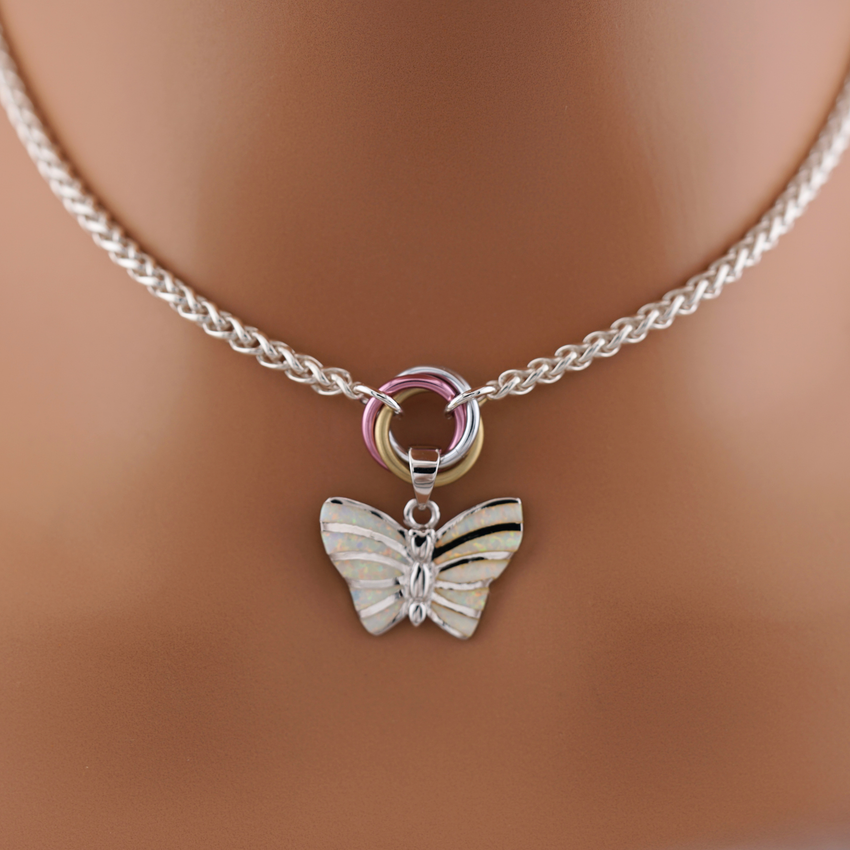 Sterling Silver Opal Butterfly Day Collar | BDSM Collar