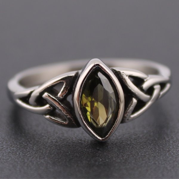 Celtic Triquetras Marquise Peridot CZ Ring
