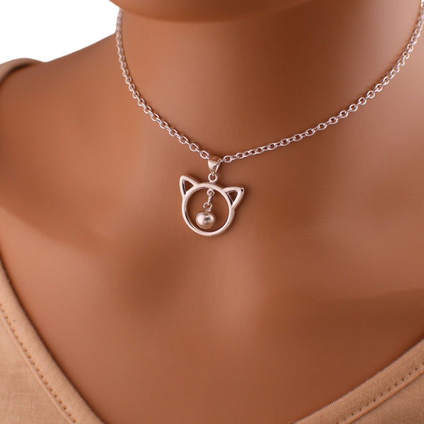 Sterling Silver Kitten Necklace with Bell, 24/7 wear with Locking Options