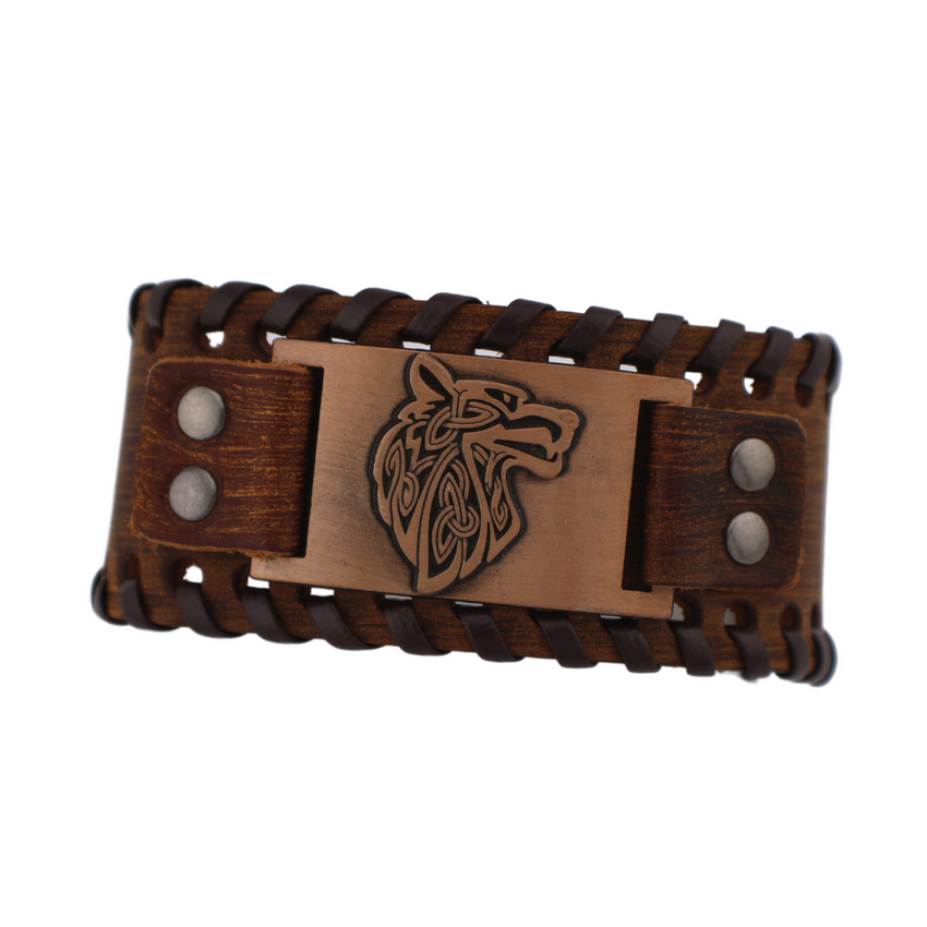 Leather Men's Wolf Bracelet, Master